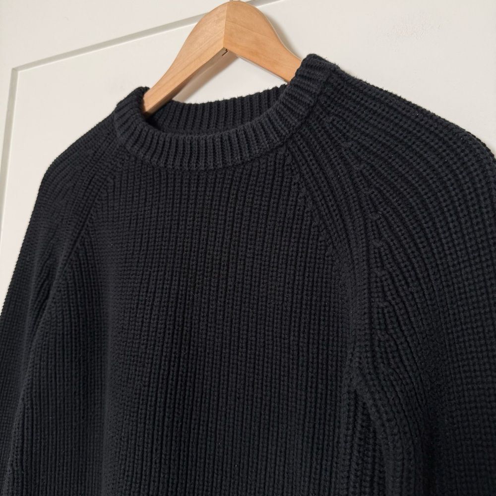 Quince Sweater Womens Sz S Black Fisherman Chunky Knit Crewneck Organic Cotton - Picture 3 of 11